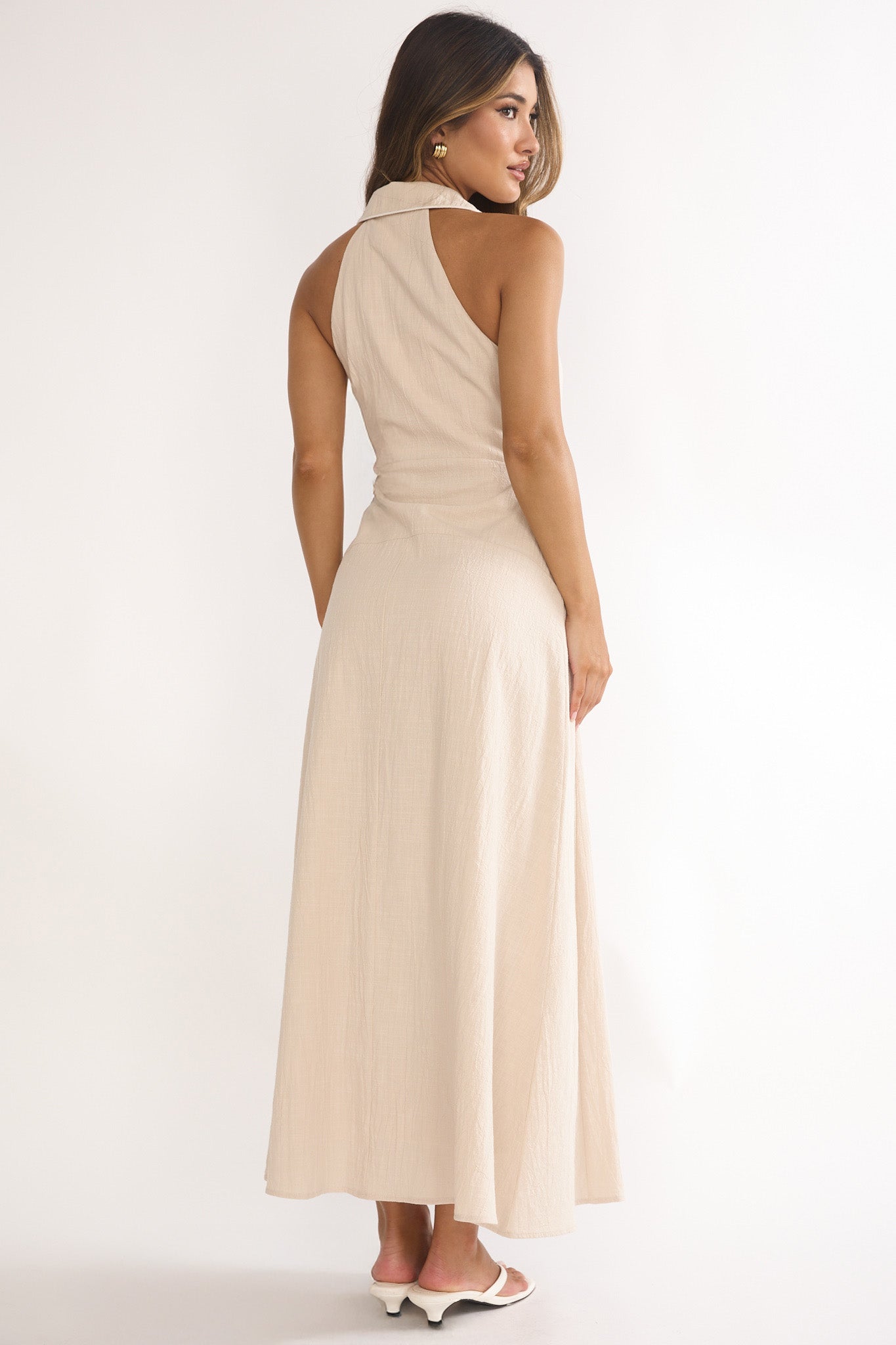 Teagun Collared Button Maxi Dress Stone Secondary image