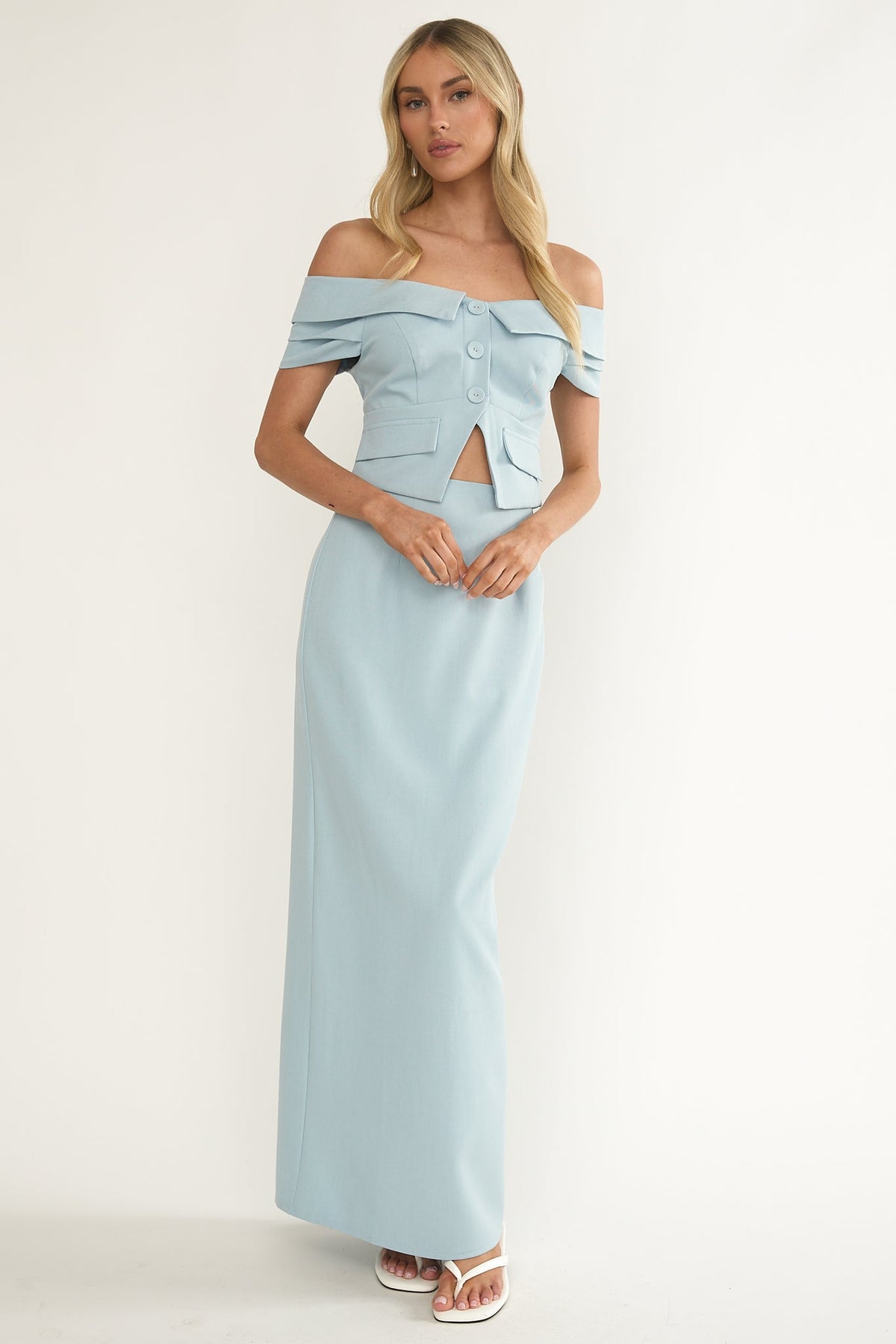 Maelie Column Maxi Skirt Blue