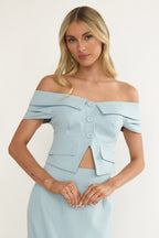 Maelie Foldover Off-Shoulder Top Blue