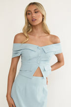 Maelie Foldover Off-Shoulder Top Blue