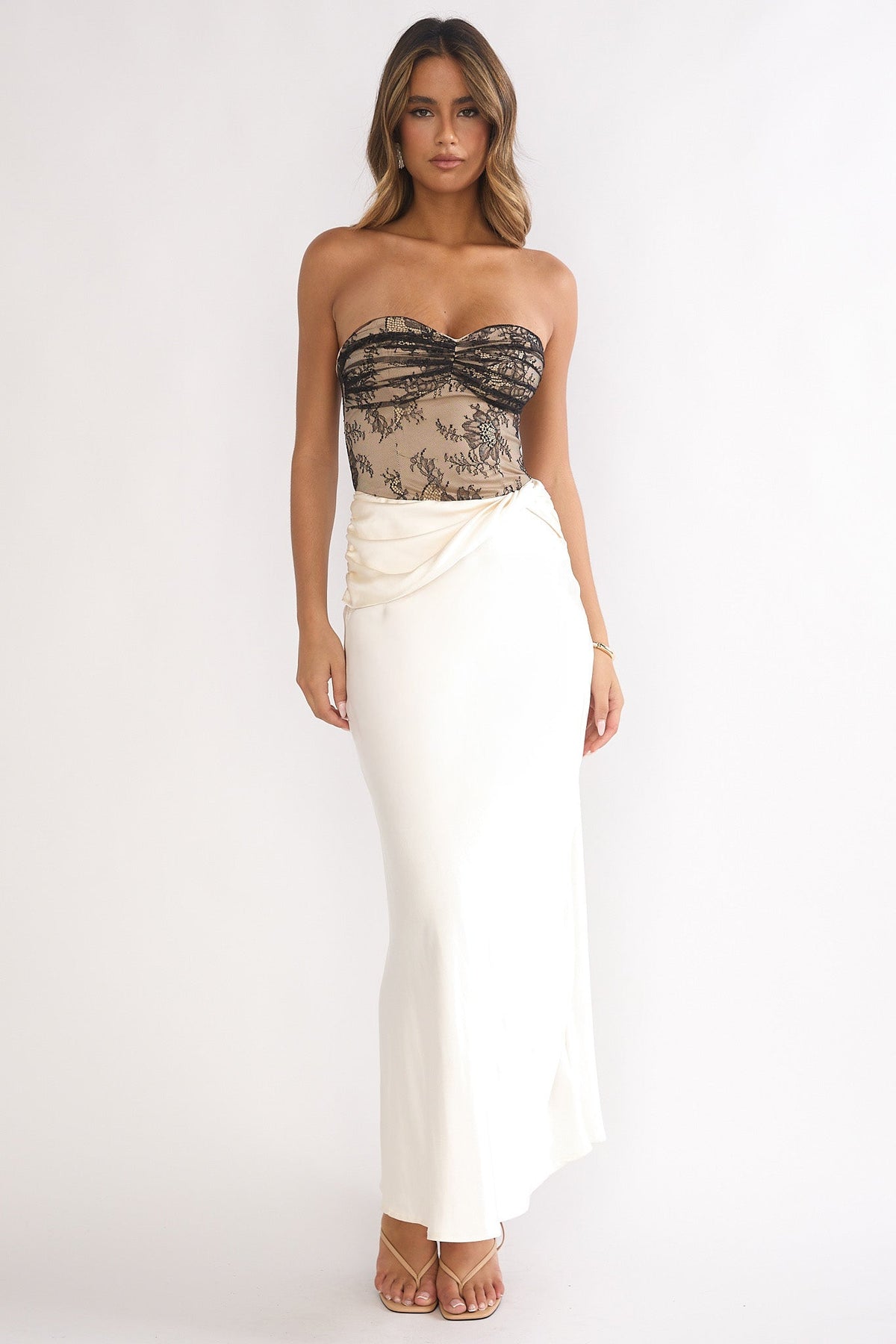 Valoria Lace Bodice Maxi Dress Oyster Main image