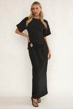 Briona Short Sleeve Buckle Maxi Dress Black