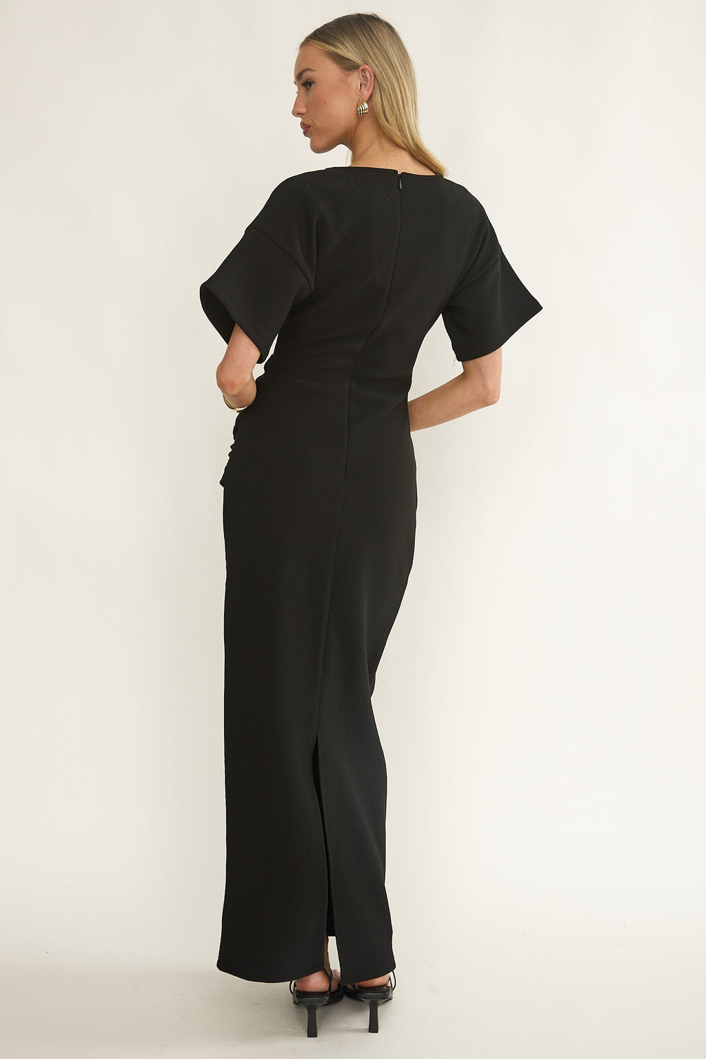Briona Short Sleeve Buckle Maxi Dress Black