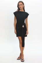 Briona Embellished Wrap Mini Dress Black
