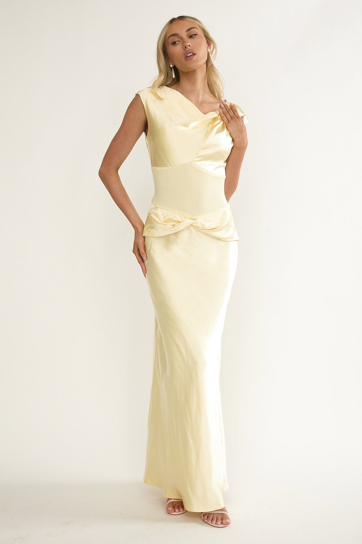 Tahlia Rae Mesh Waist Cap Sleeve Maxi Dress Butter Main image