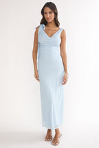 Cavelle Tie Shoulder Mesh Maxi Dress Blue