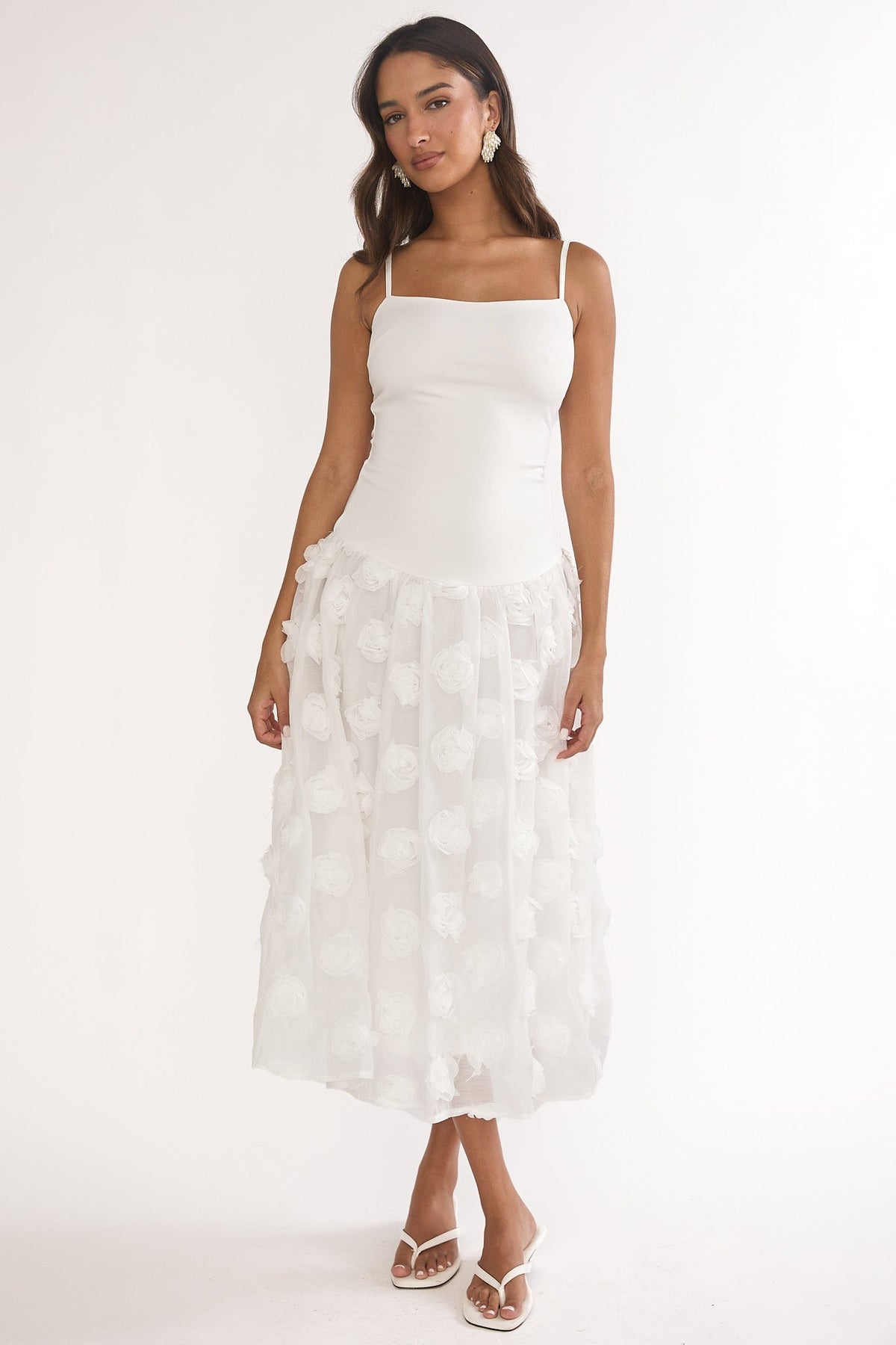 Adley Embellished Drop Waist Midi Dress White Main image