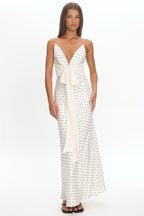 Ambrette Bow Waist Maxi Dress Polka Dot Cream