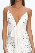 Ambrette Bow Waist Maxi Dress Polka Dot Cream