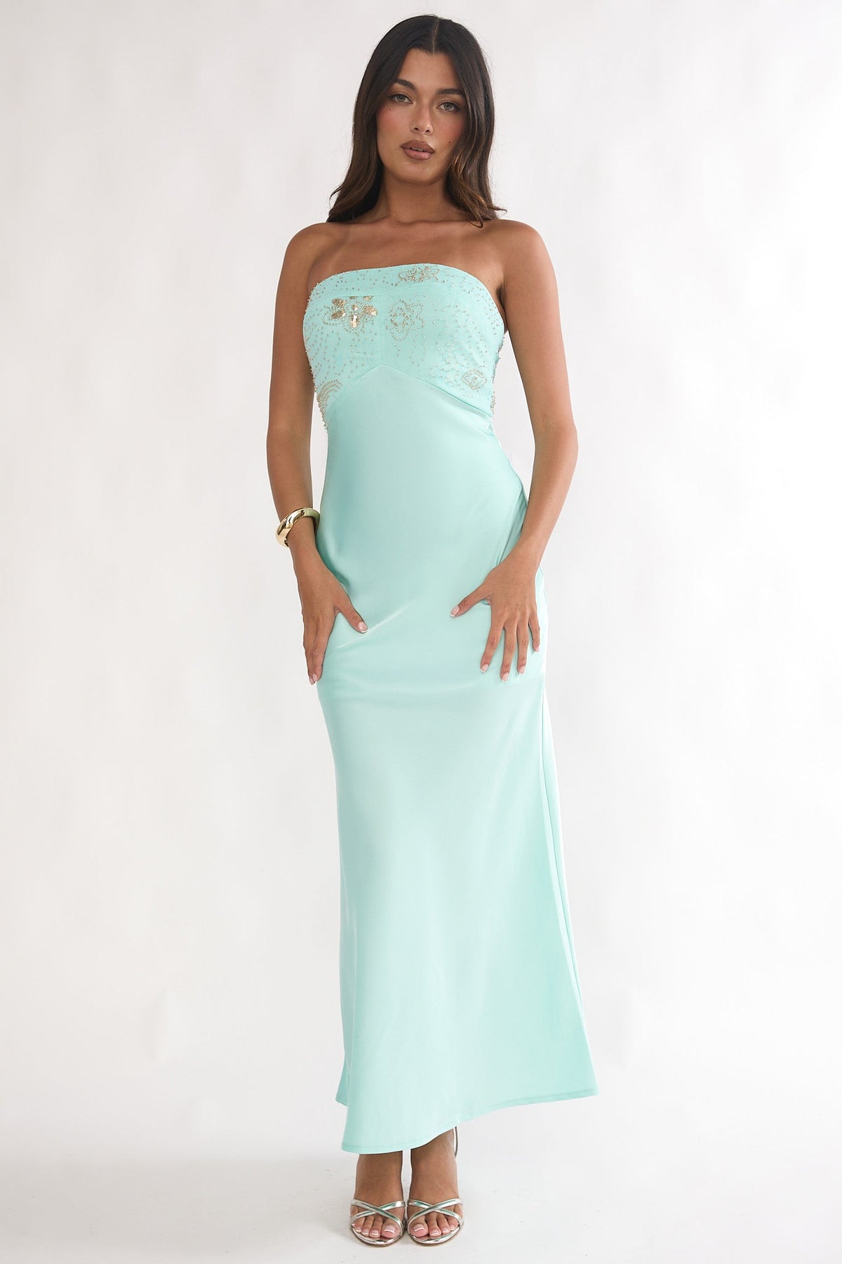 At Dusk Beaded Bust Strapless Maxi Dress Blue Main image