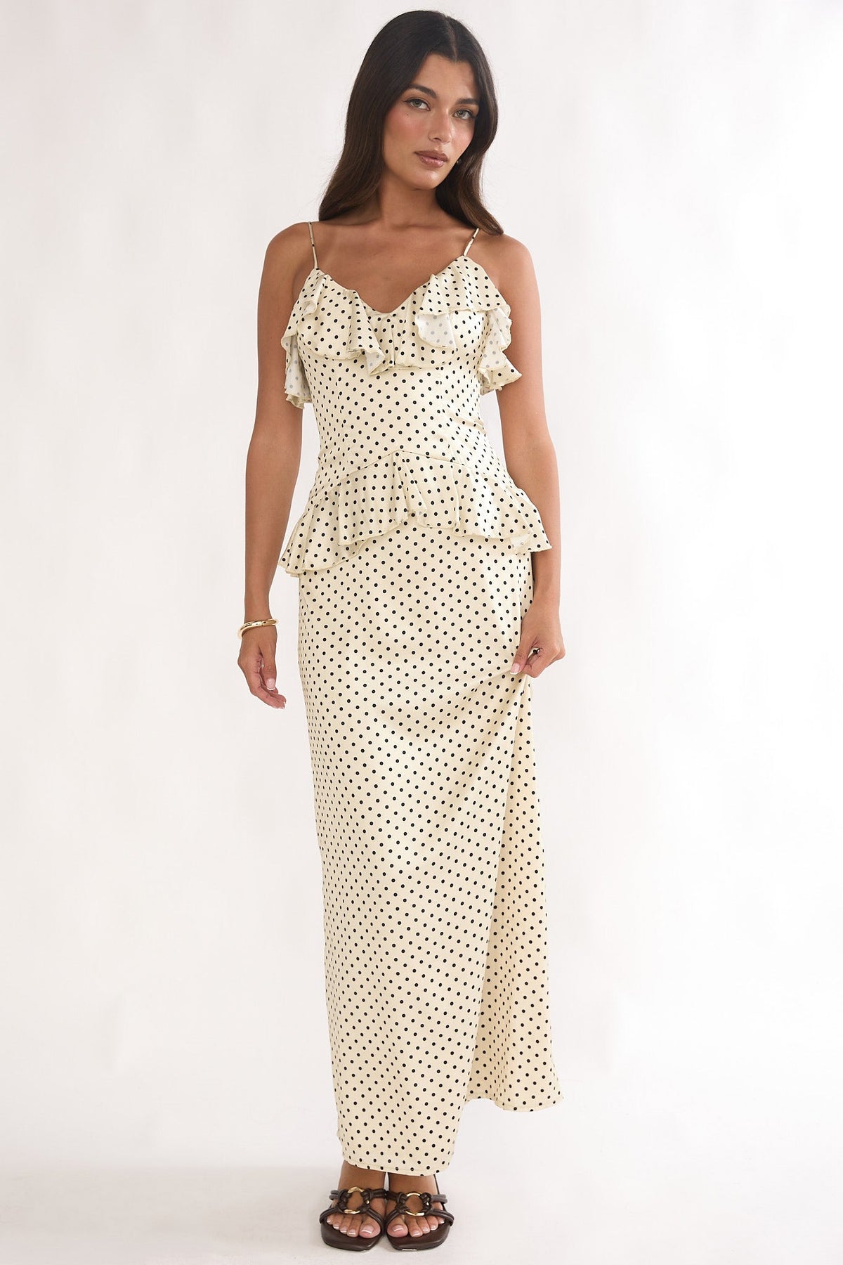 Tahlie Ruffle Trim Maxi Dress Polka Dot Butter Main image