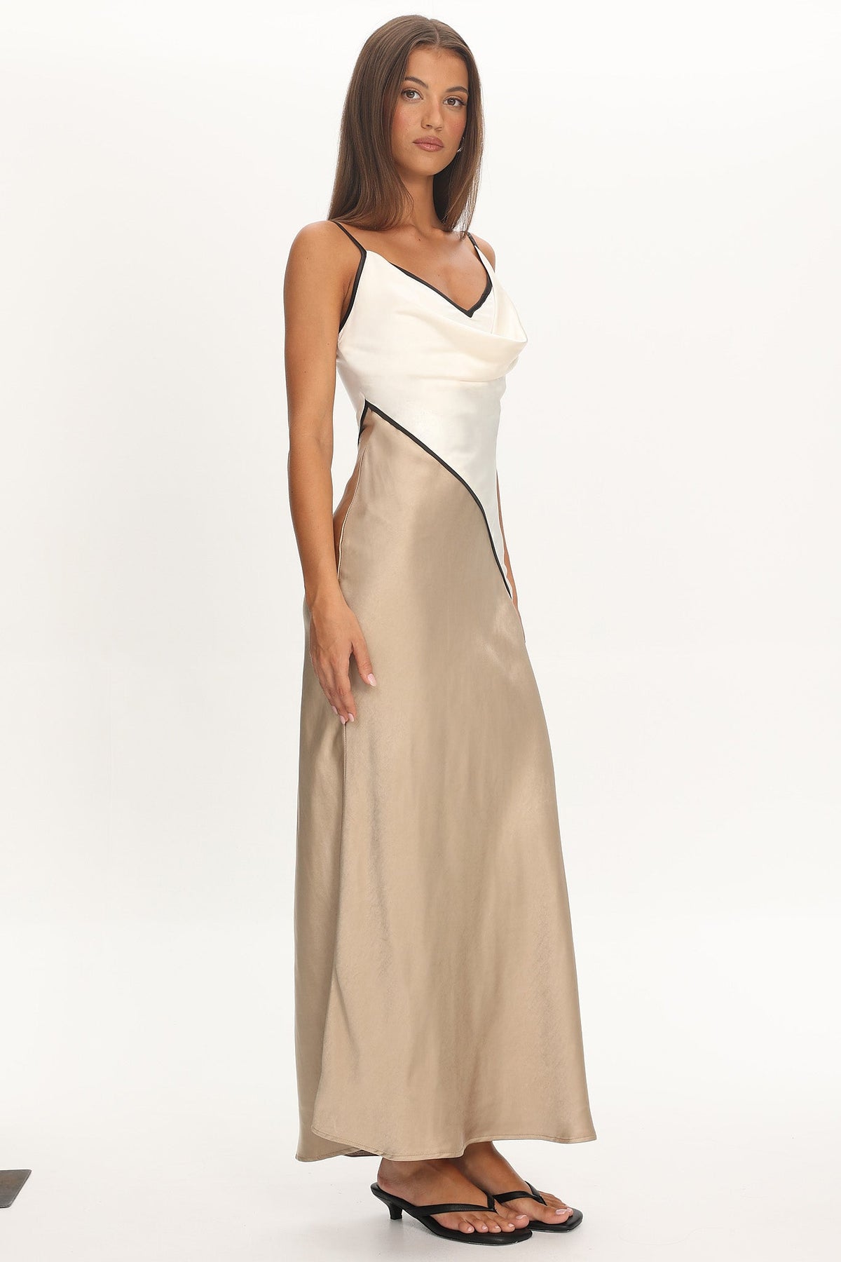 Amarante Cowl Bust Maxi Dress Contrast Oyster