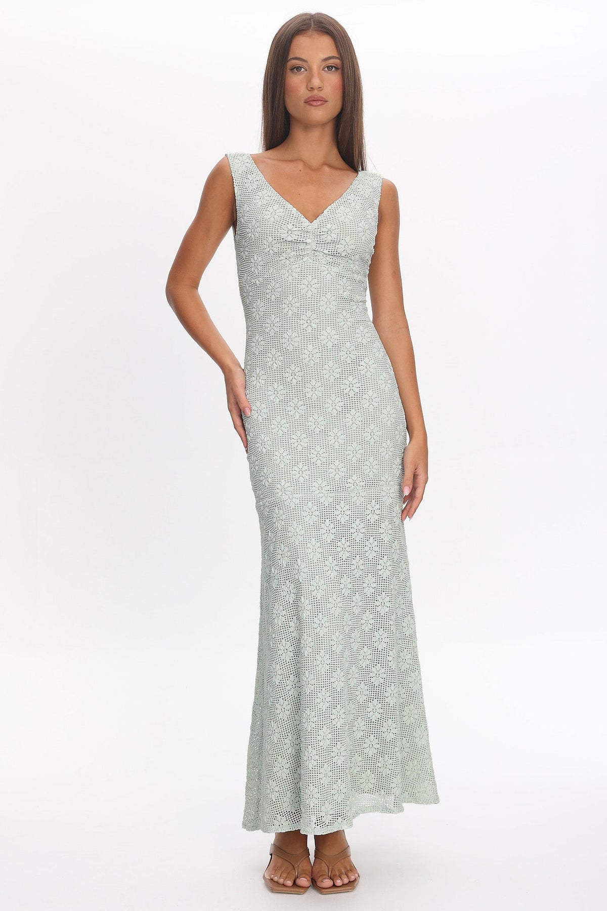 Sunshine Girl Crochet Maxi Dress Sage Main image