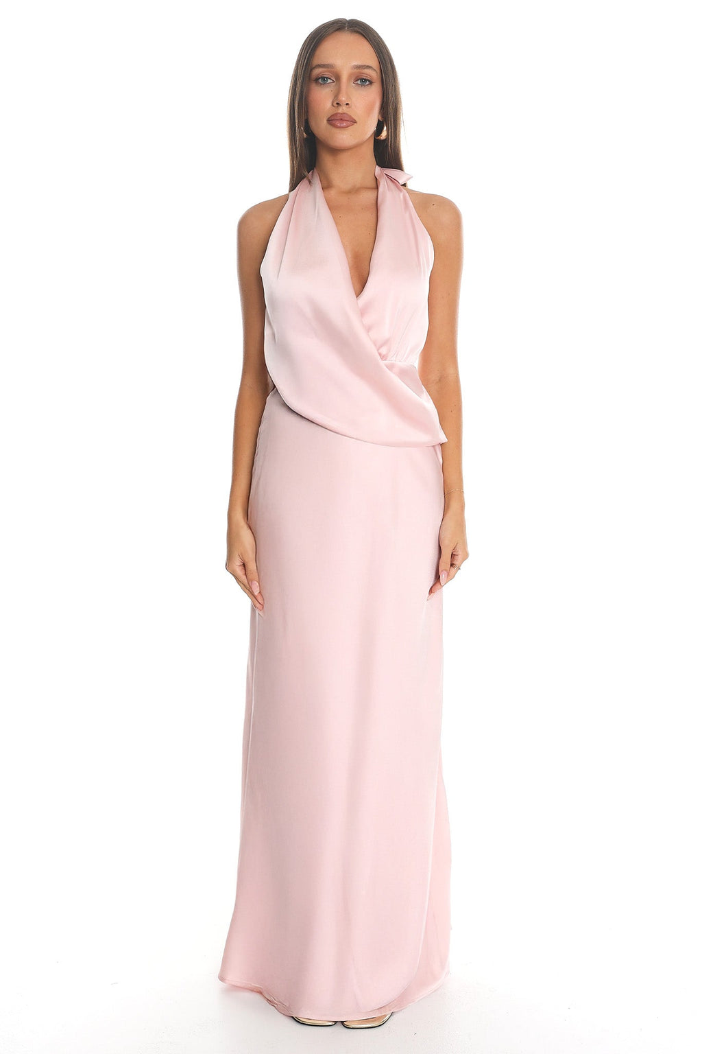 Jelina Draped Halter Maxi Dress Pink
