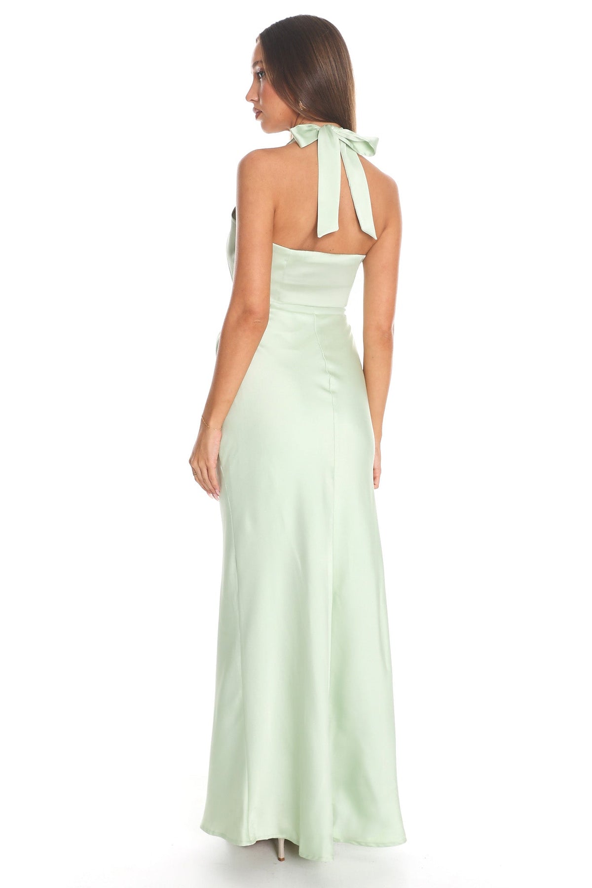 Jelina Draped Halter Maxi Dress Pistachio