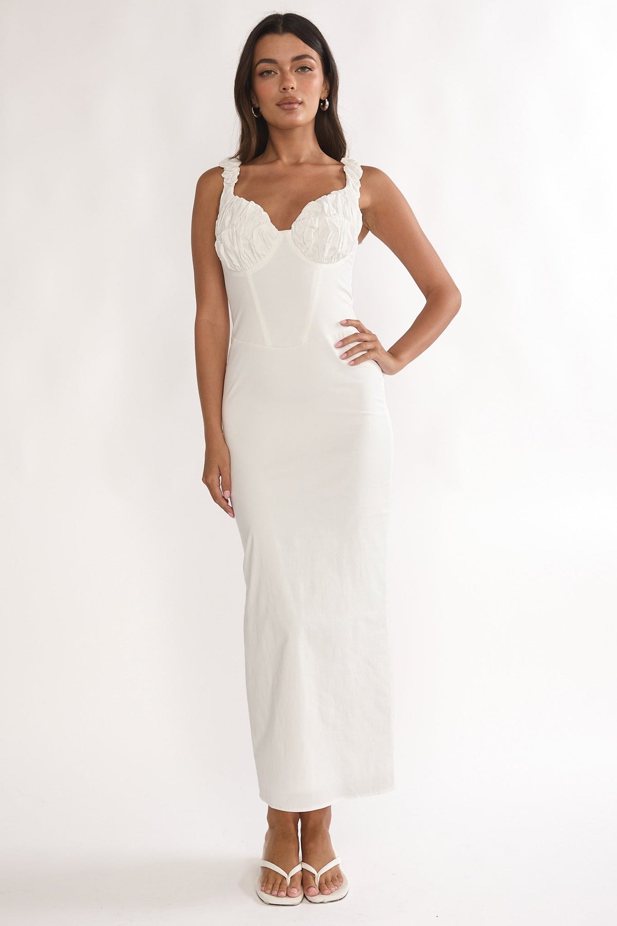 Zabrina Shirred Bust Maxi Dress Off White Main image