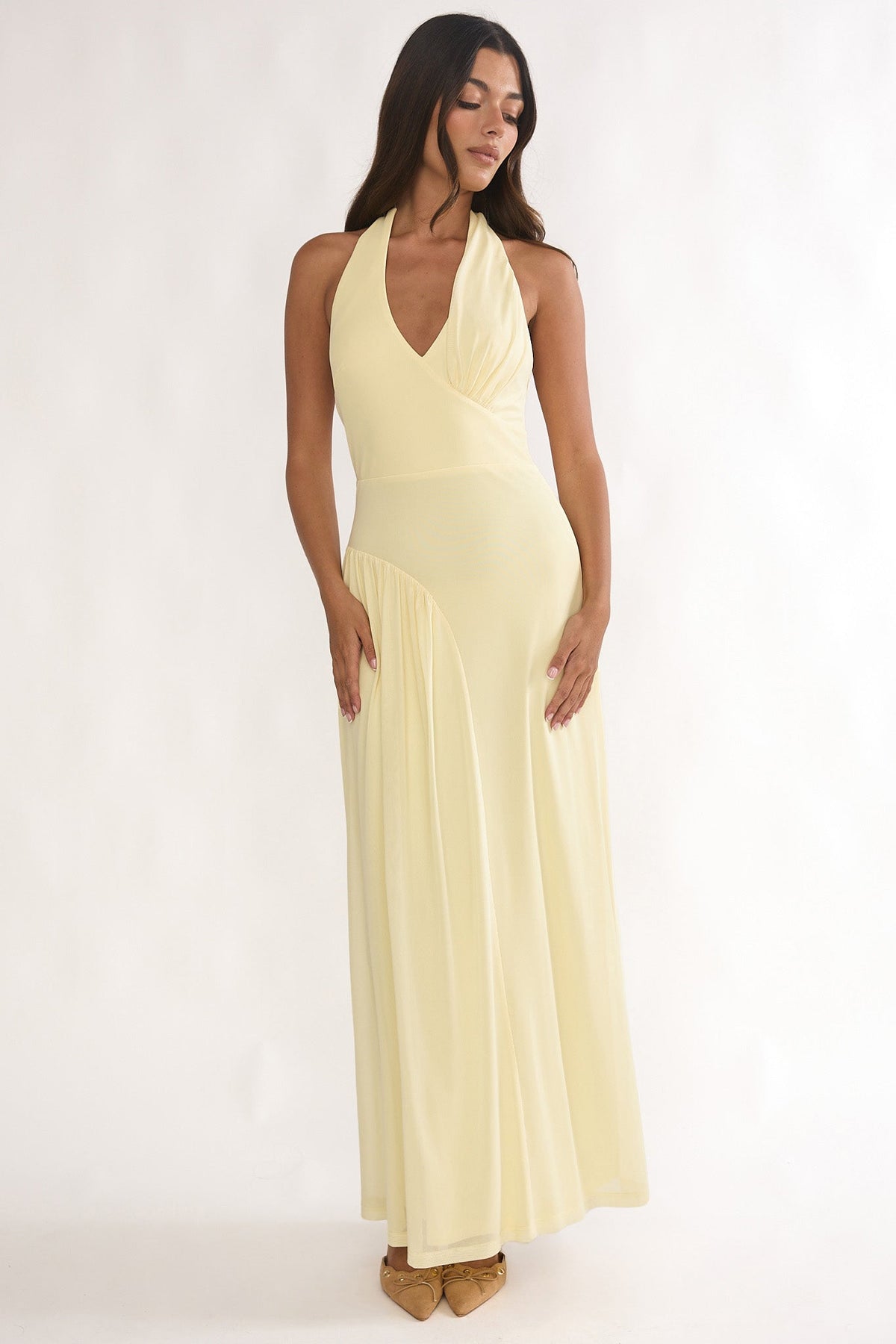 Ziera Ruched Insert Halter Maxi Dress Butter Main image