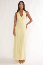 Ziera Ruched Insert Halter Maxi Dress Butter
