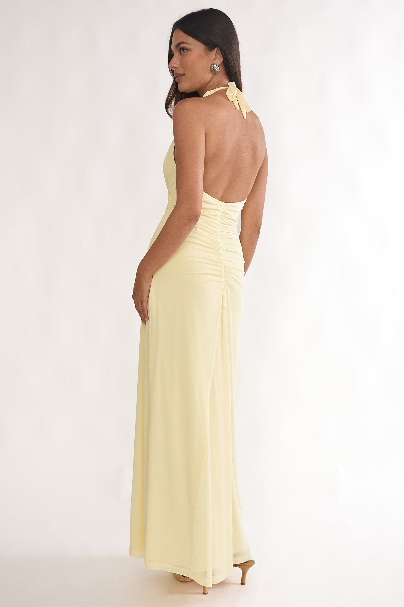 Ziera Ruched Insert Halter Maxi Dress Butter Secondary image
