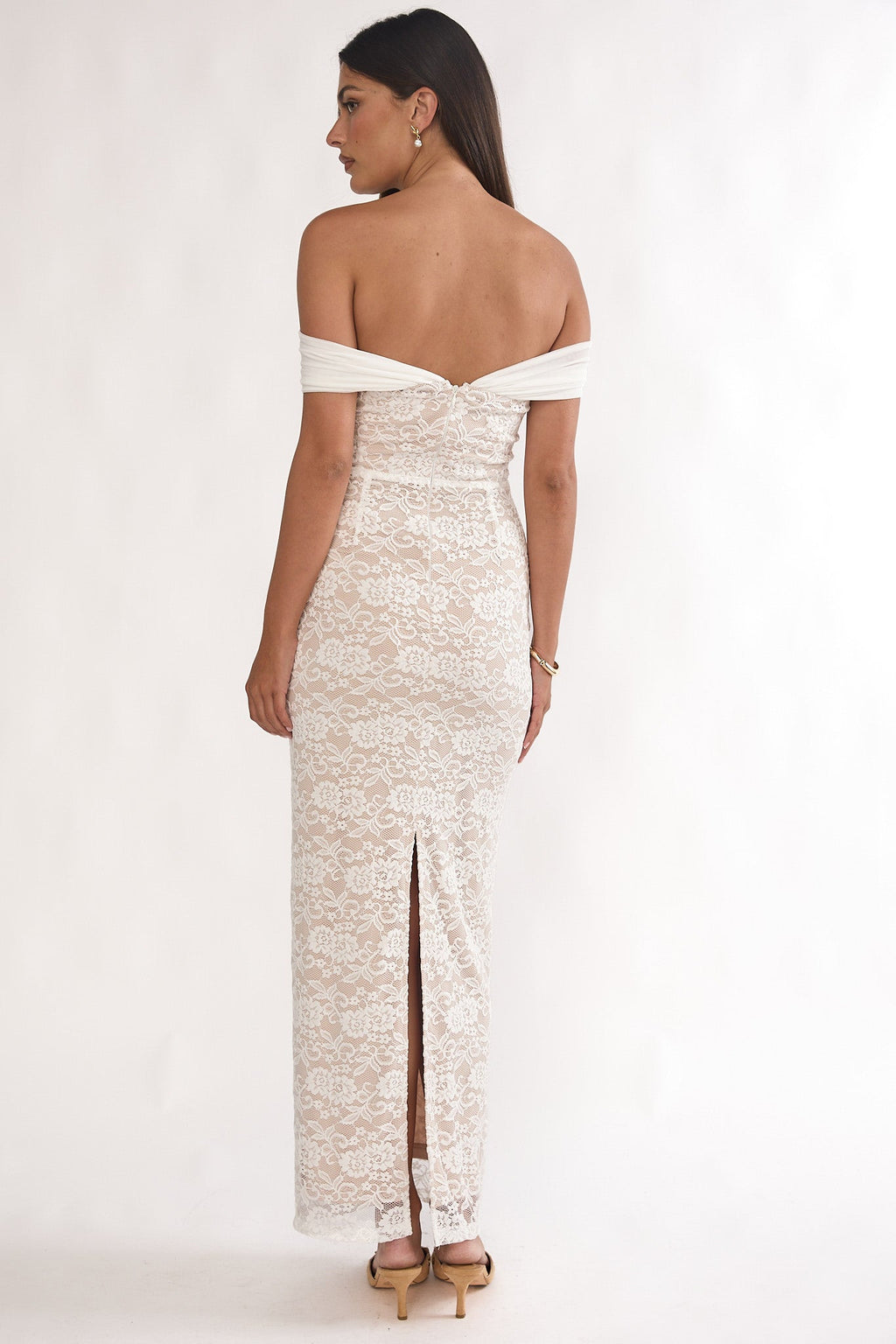 Jewelene Off-Shoulder Maxi Dress Lace White