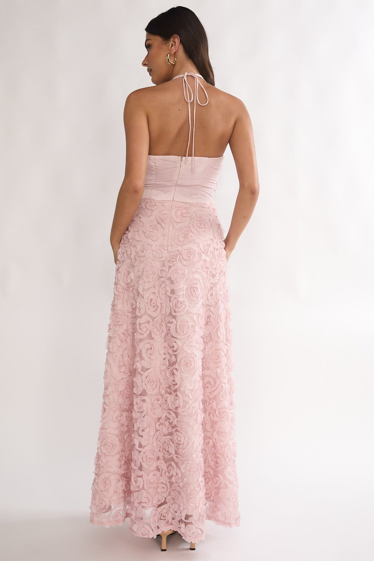 Lucerne Cowl Halter Maxi Dress Embellished Pink