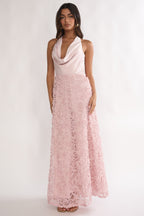 Lucerne Cowl Halter Maxi Dress Embellished Pink