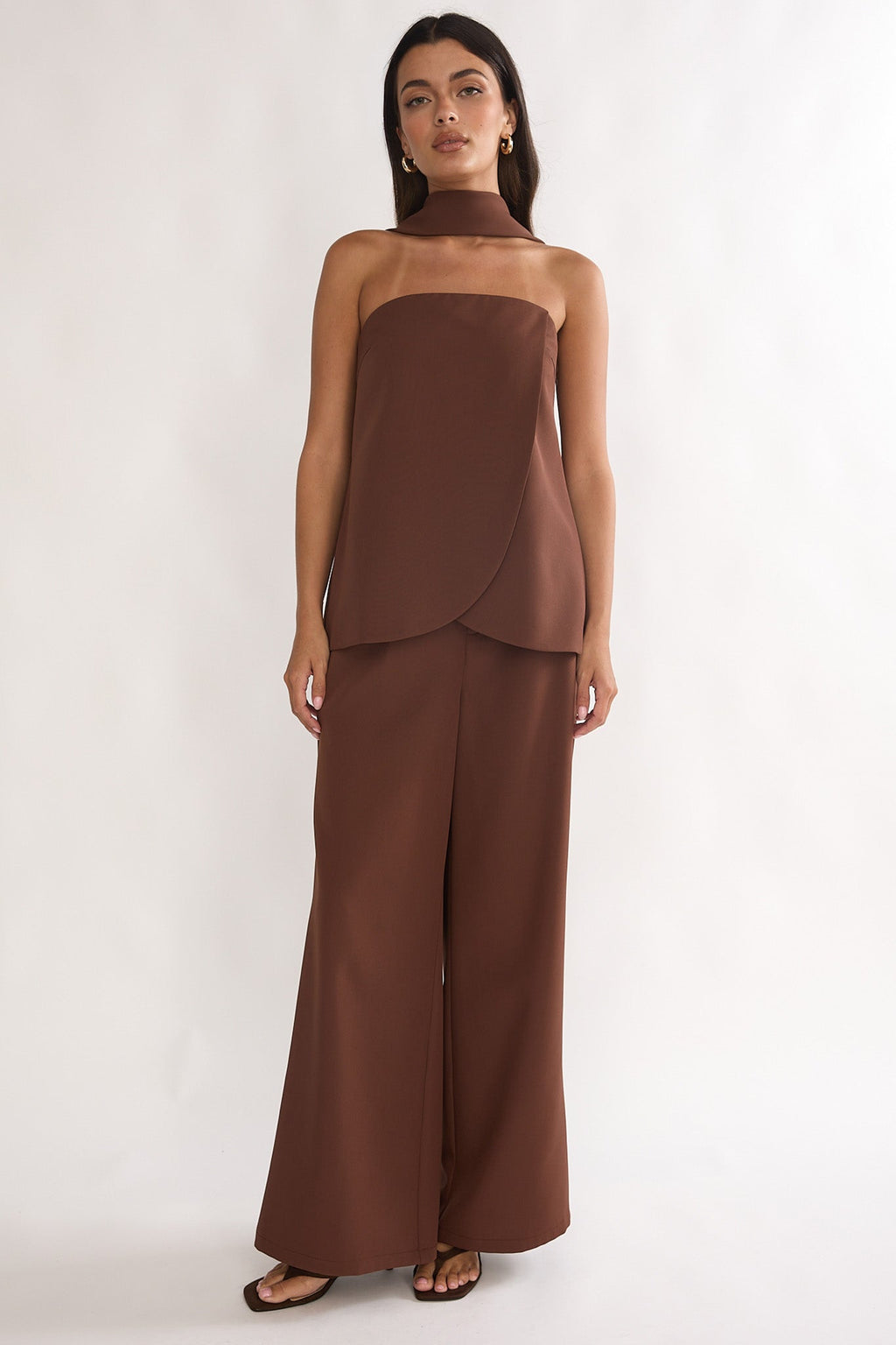Florene Strapless Split Scarf Pants Chocolate