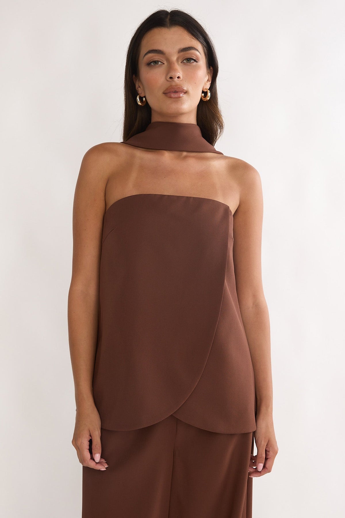 Florene Strapless Split Scarf Top Chocolate