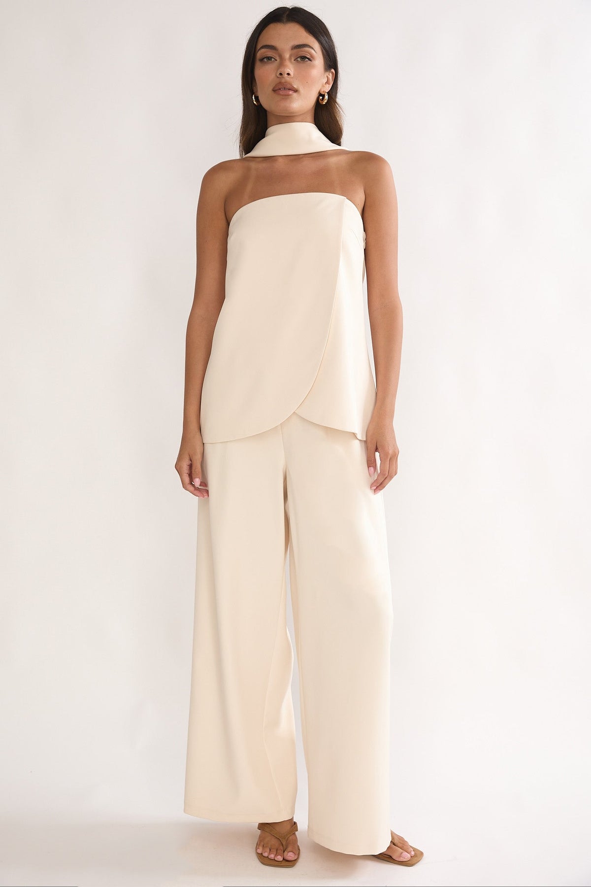 Florene Strapless Split Scarf Top Vanilla