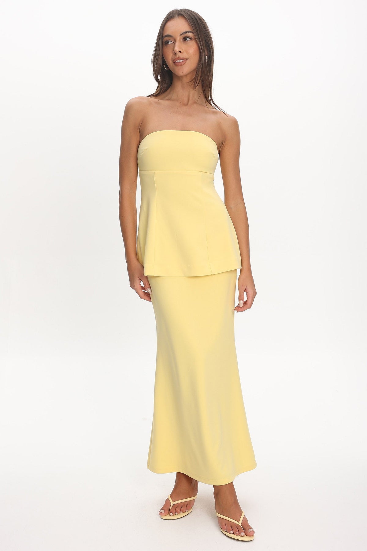 Vicci Strapless Flared Waist Maxi Dress Butter Main image