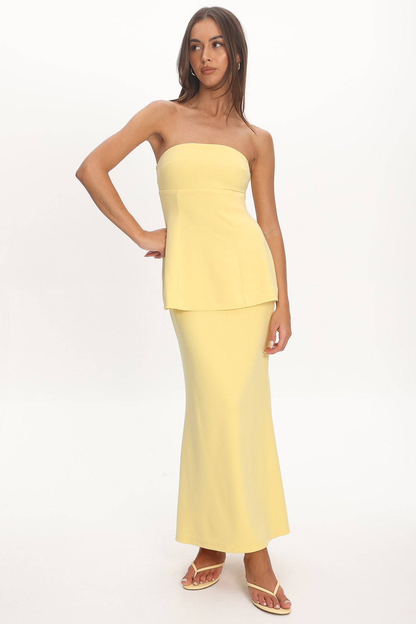 Vicci Strapless Flared Waist Maxi Dress Butter Secondary image