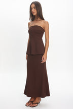 Vicci Strapless Flared Waist Maxi Dress Chocolate