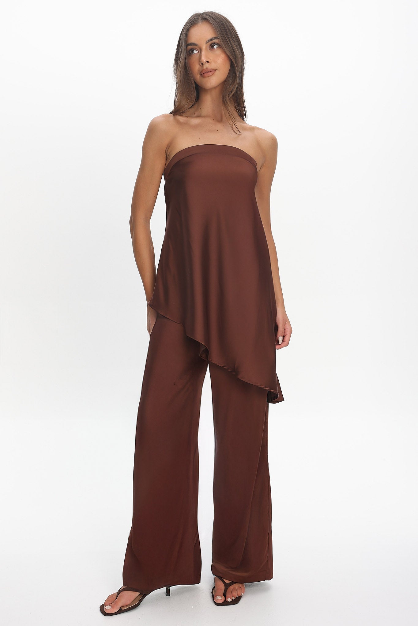 Danita Asymmetric Hem Strapless Top Chocolate Secondary image