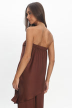 Danita Asymmetric Hem Strapless Top Chocolate
