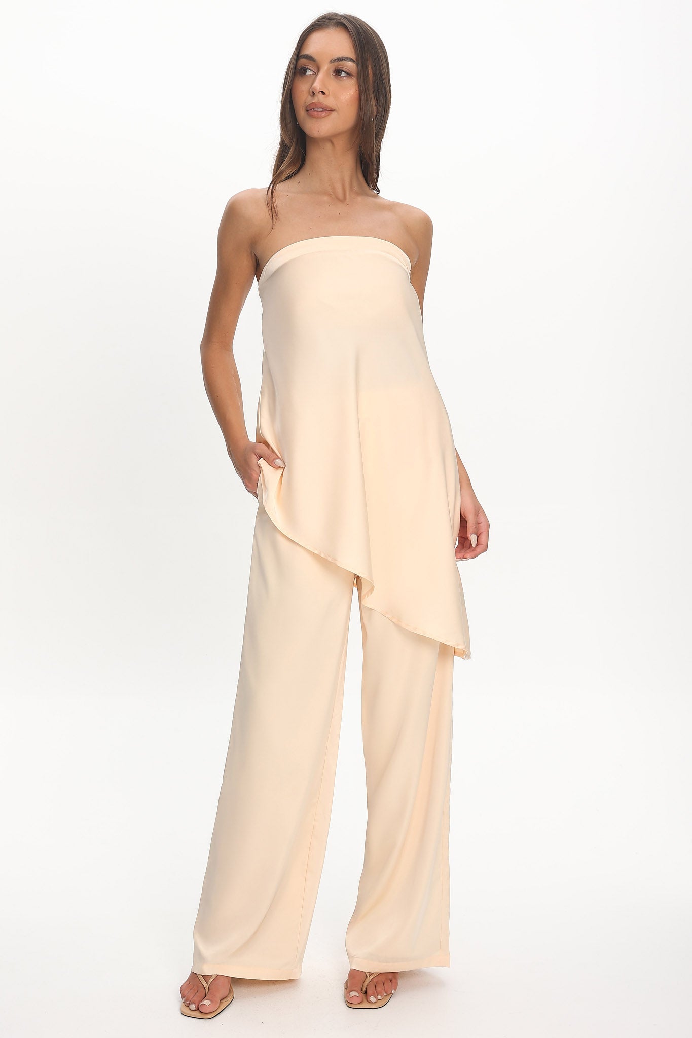 Danita Asymmetric Hem Strapless Top Vanilla Secondary image