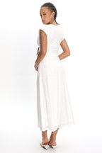 Novia Ruched Bodice Maxi Dress Embroidered Off White