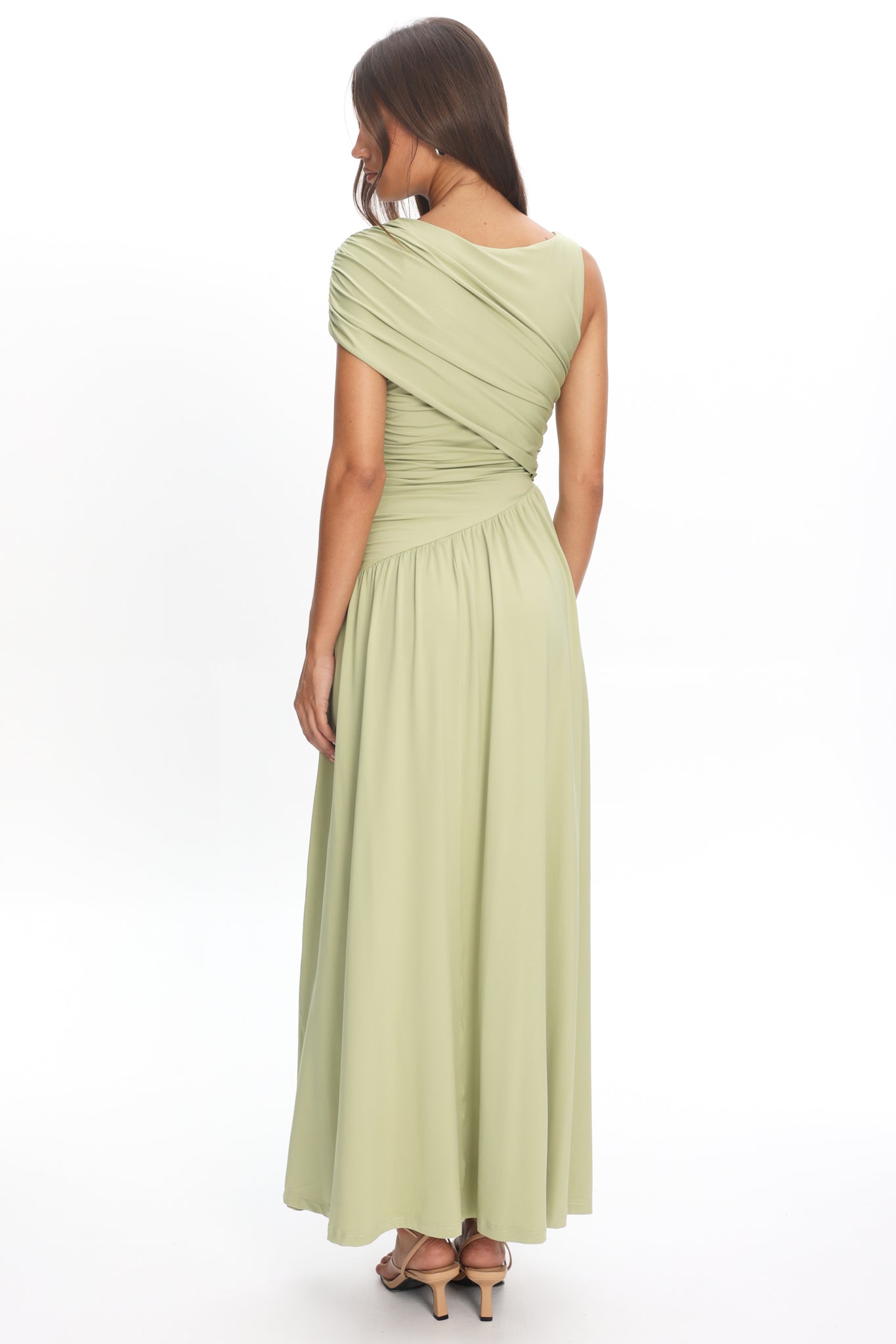 Adiel Ruched Asymmetric Waist Maxi Dress Olive Secondary image