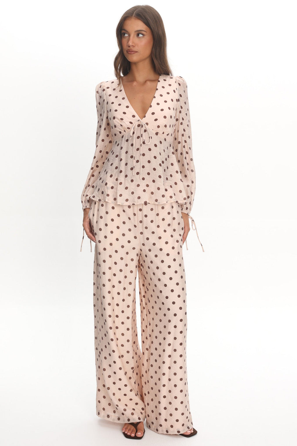 Anessa Balloon Sleeve Top Polka Dot Cream