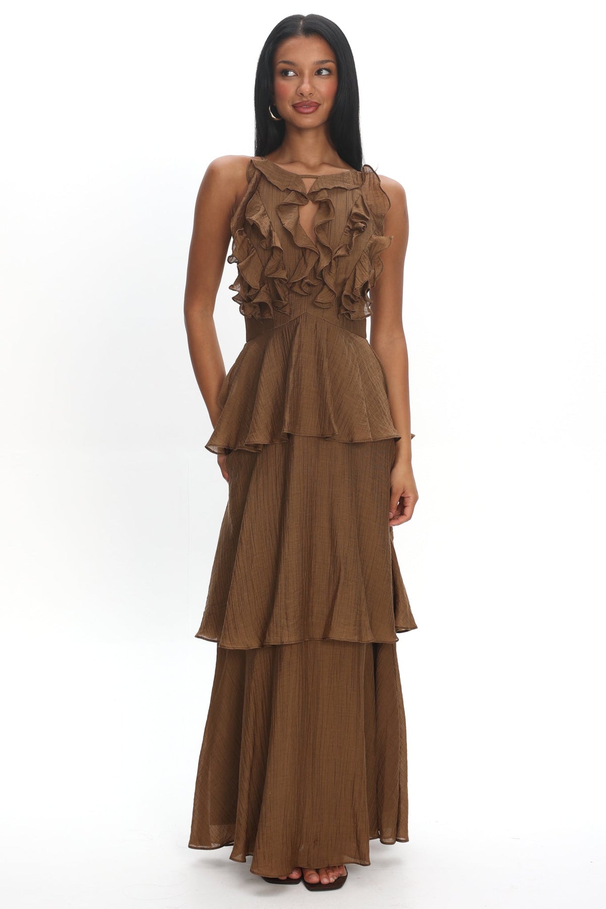 Aurika Tiered Ruffle Maxi Dress Coffee Main image