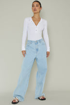 Henley Snap Front Bodysuit White
