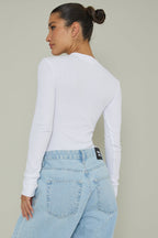Henley Snap Front Bodysuit White