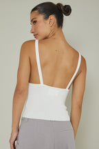 City V-Neck Knit Top White