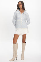 Gavrielle Collared Knit Cardigan Stripe Baby Blue