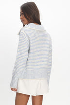 Gavrielle Collared Knit Cardigan Stripe Baby Blue