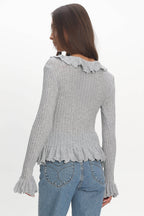 Jaimy Ruffle Trim Knit Cardigan Grey