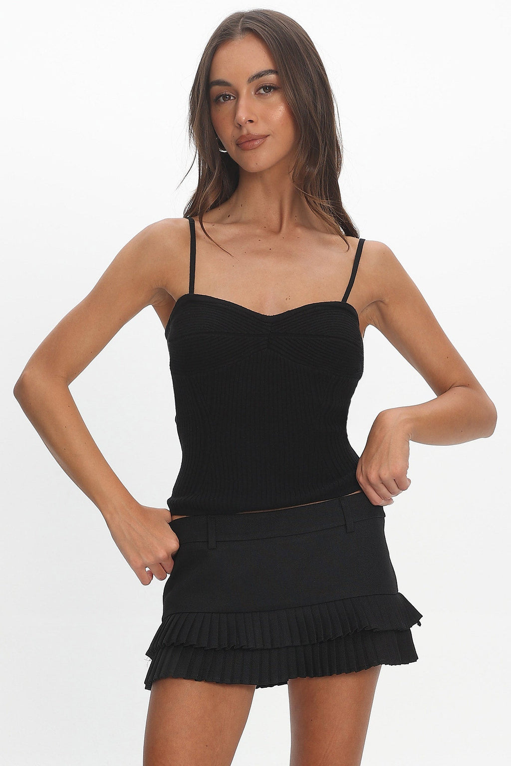 Prudence Ribbed Knit Cami Top Black
