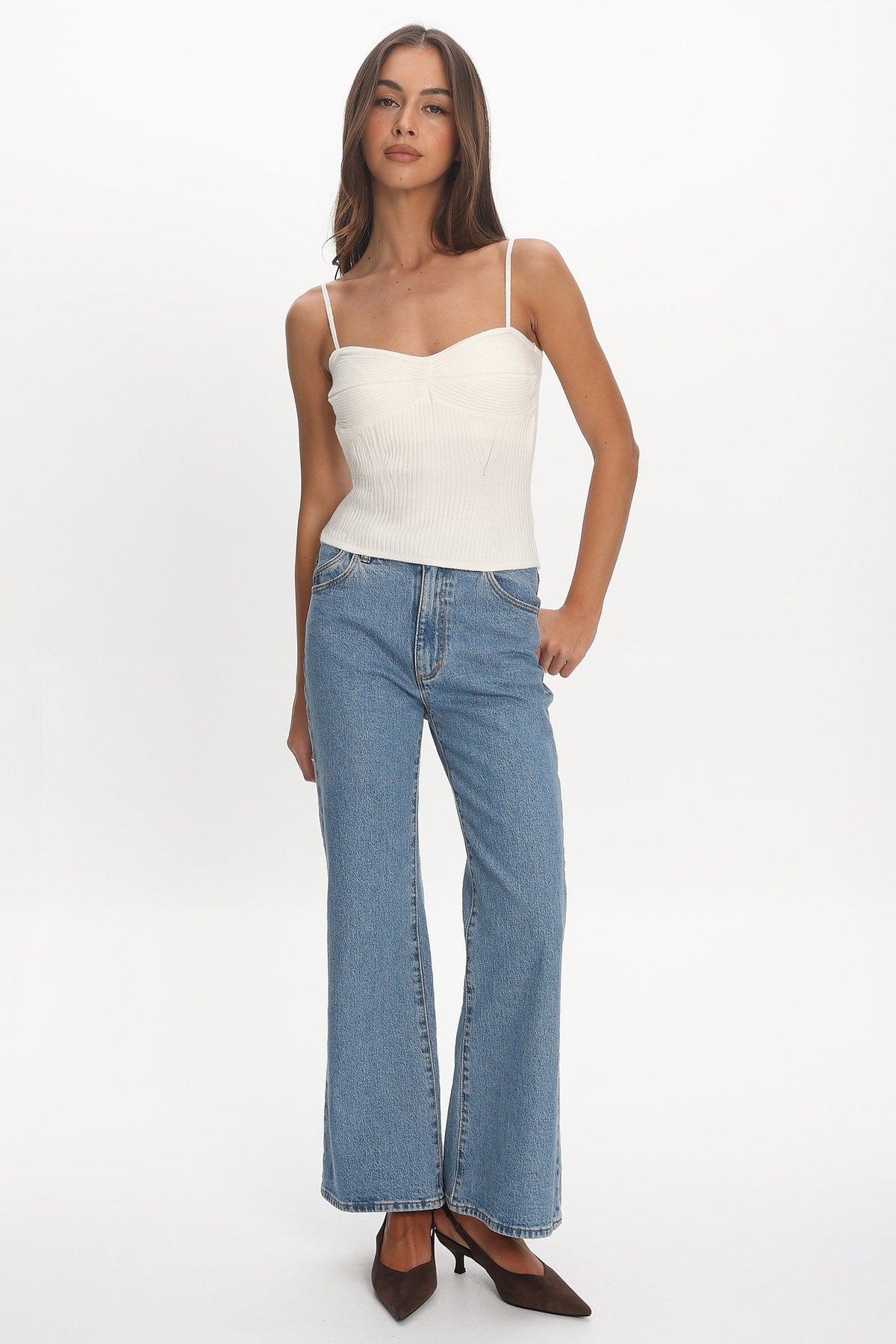 Prudence Ribbed Knit Cami Top Off White