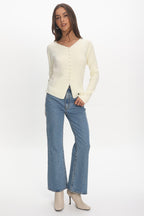 Louiz Button Front Ribbed Knit Cardigan Cream