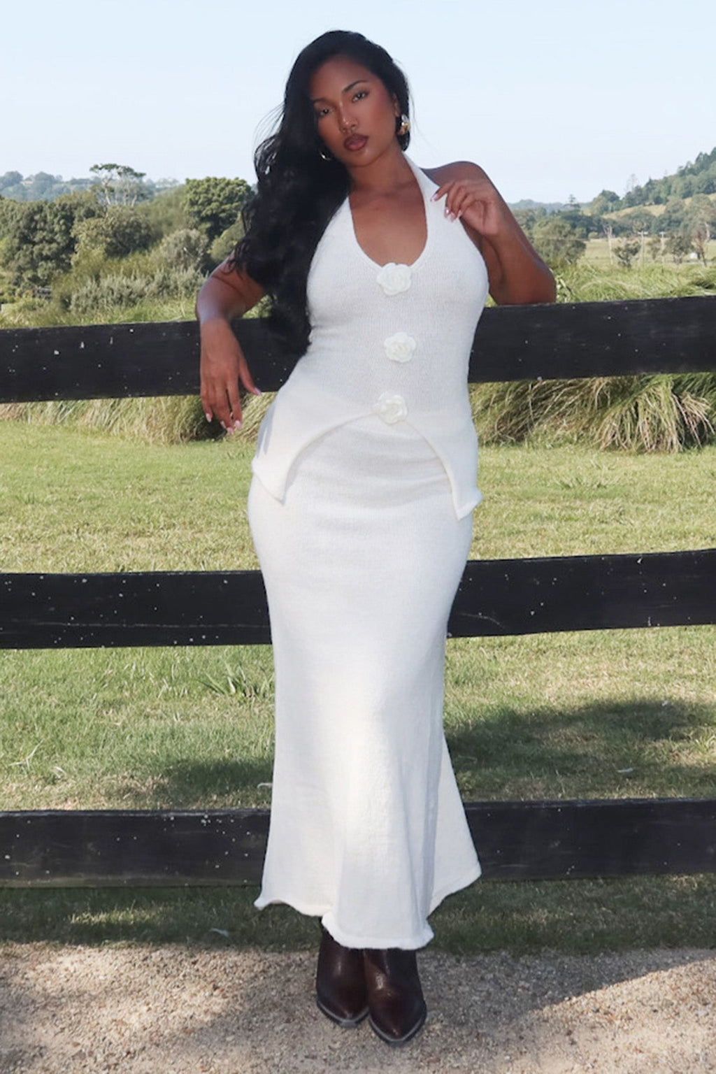Duma Knit Maxi Skirt Cream