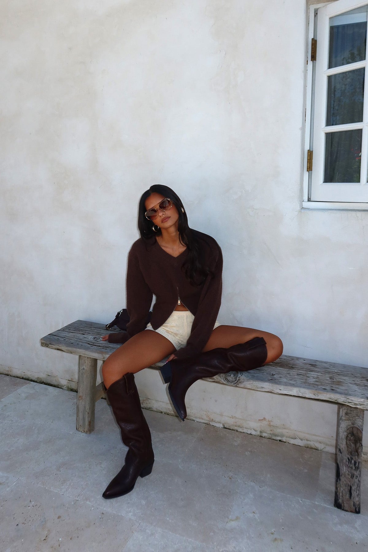 Karisa Zipper Hem Knit Top Mocha